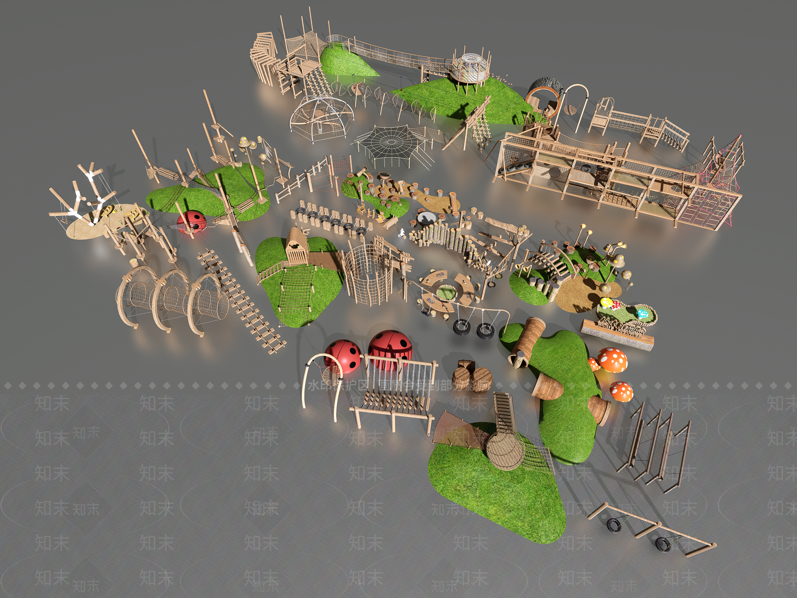 现代原木儿童游乐区SU模型下载【ID:1193188578】