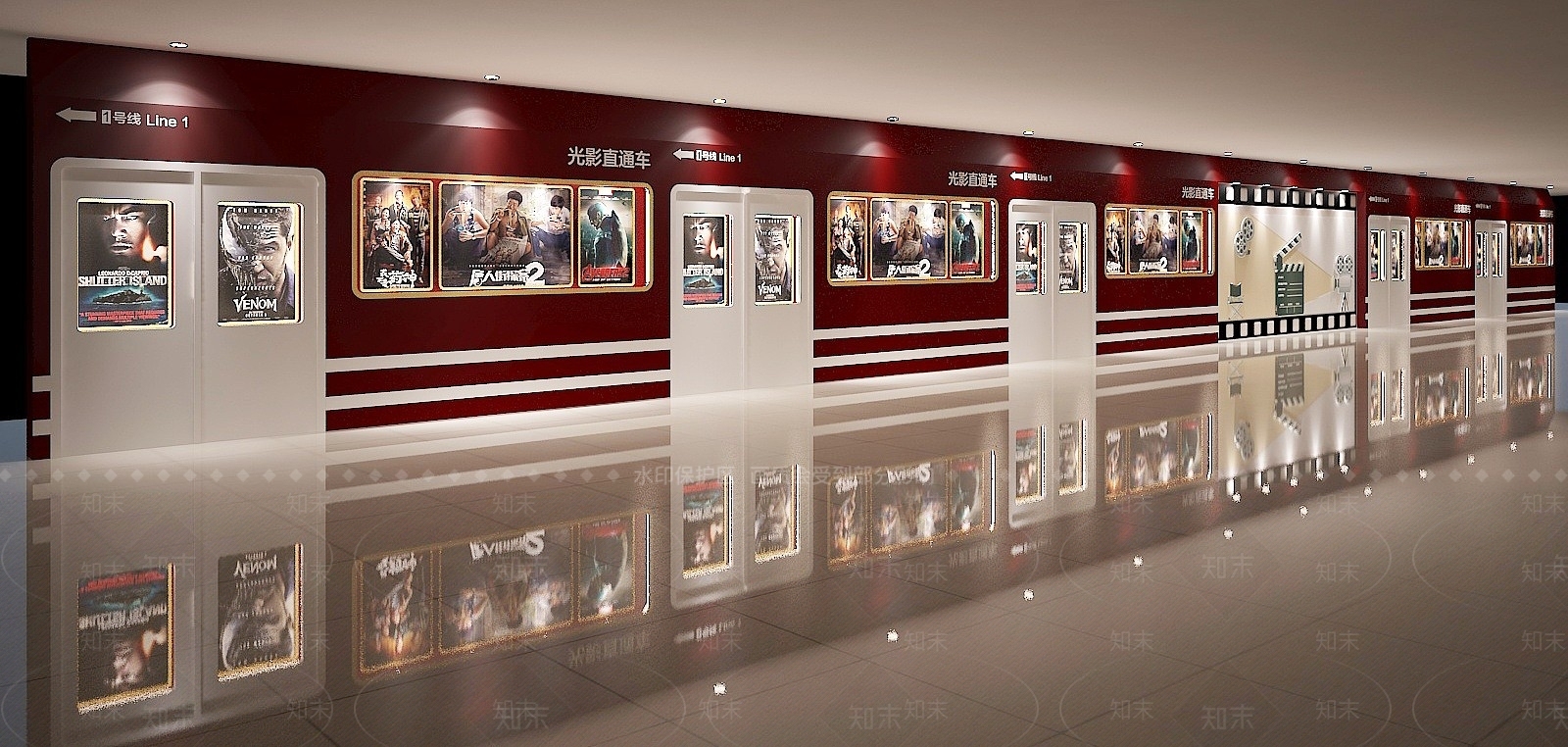 现代电影主题墙面3D模型下载【ID:1193192381】