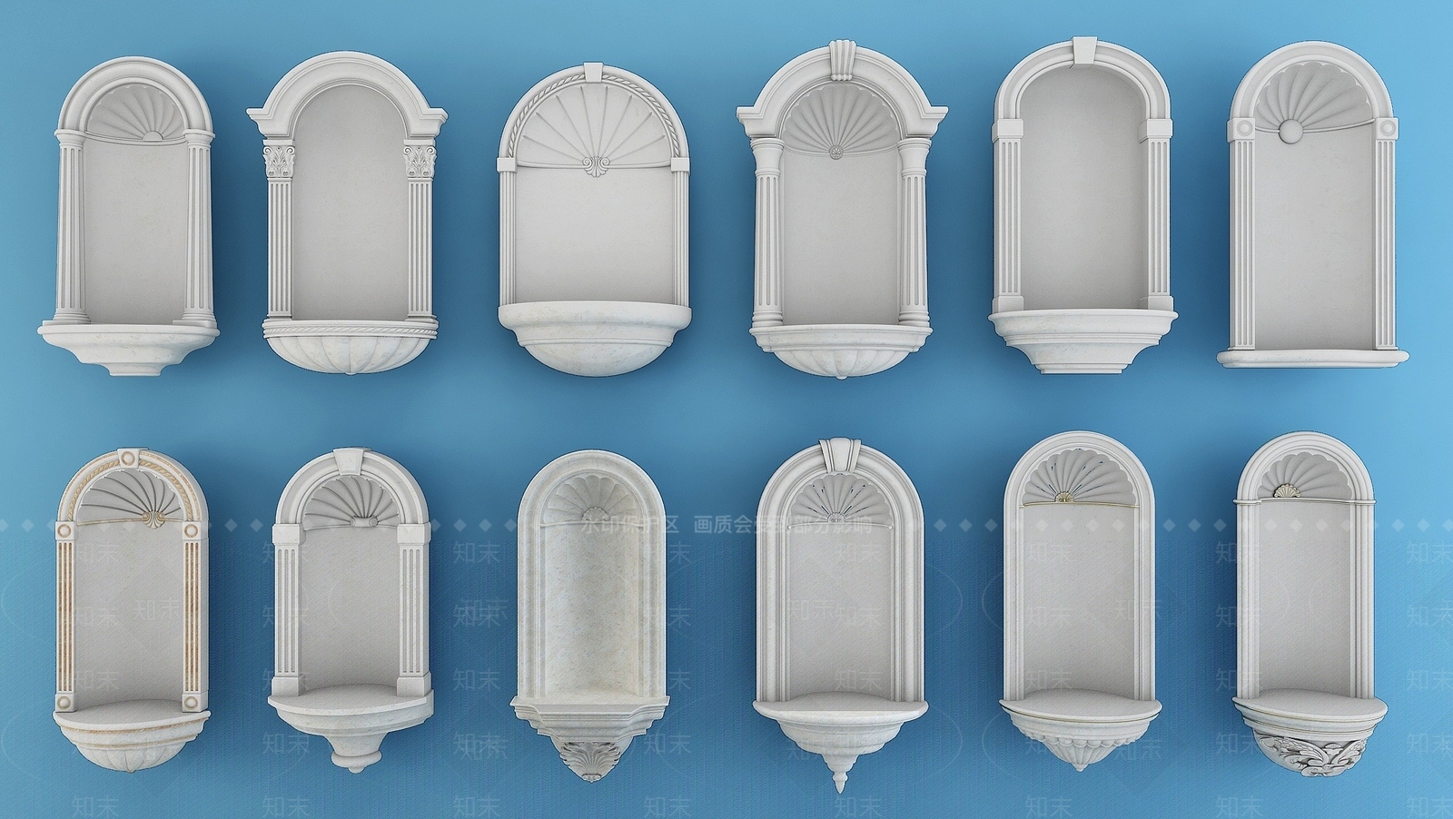 欧式古典欧式墙面壁龛雕花构件3D模型下载【ID:1193192795】