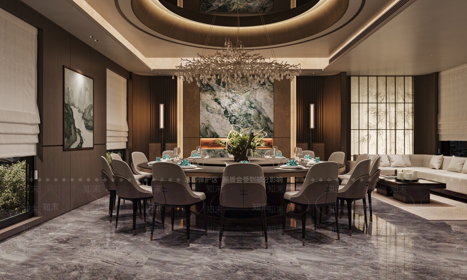 新中式酒店餐厅3D模型下载【ID:1215121166】