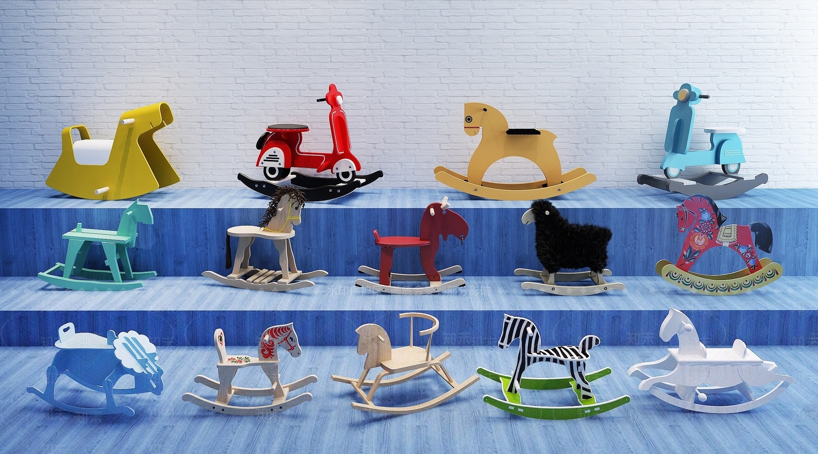 现代儿童木马摇椅组合3D模型下载【ID:1193192800】