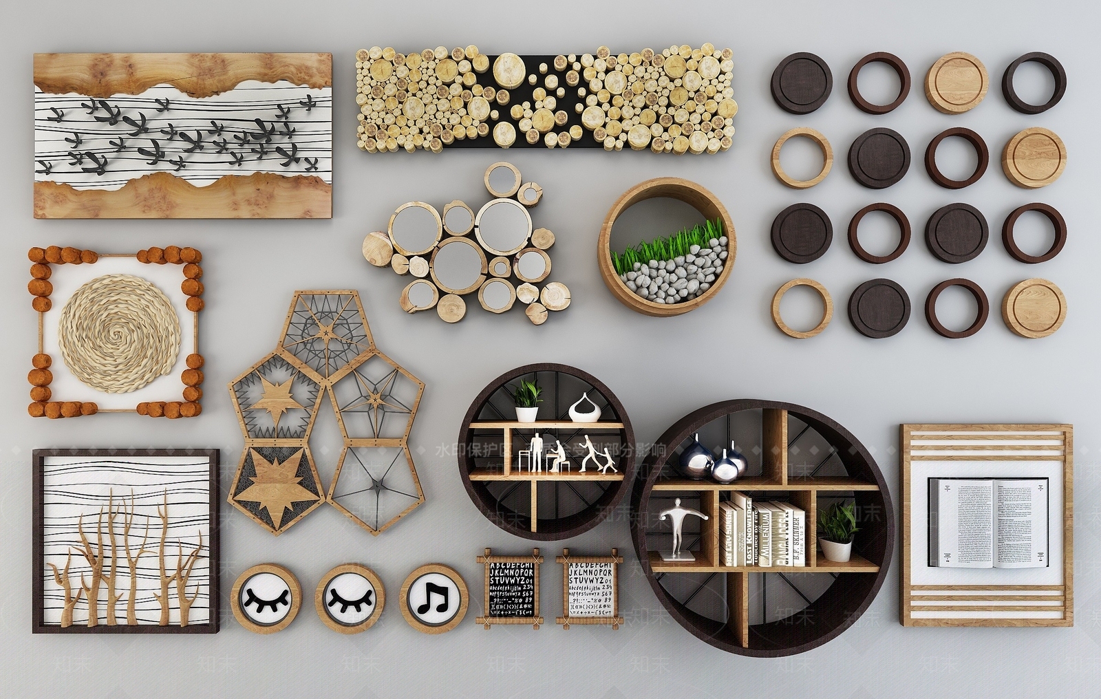 现代北欧木质墙面壁饰3D模型下载【ID:1193193128】