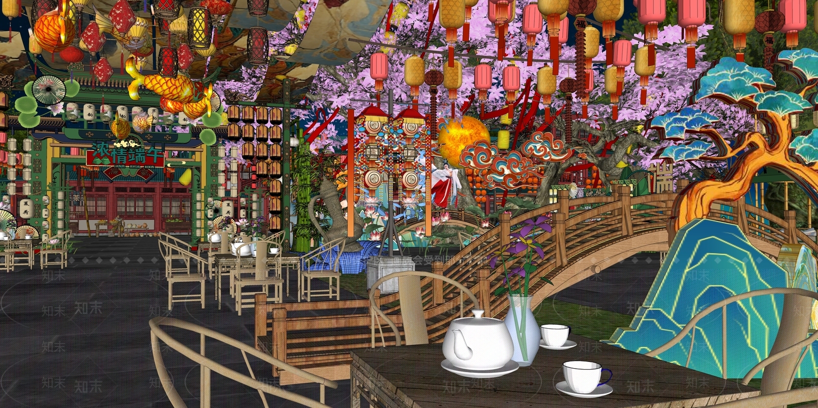 新中式中式茶餐厅SU模型下载【ID:1193193598】