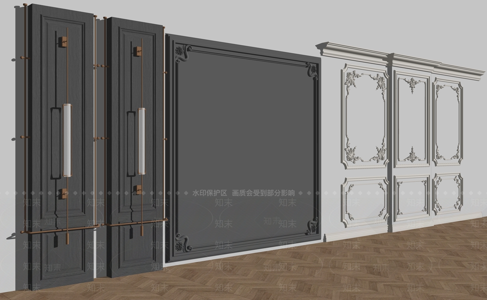 美式法式石膏线SU模型下载【ID:1193205307】
