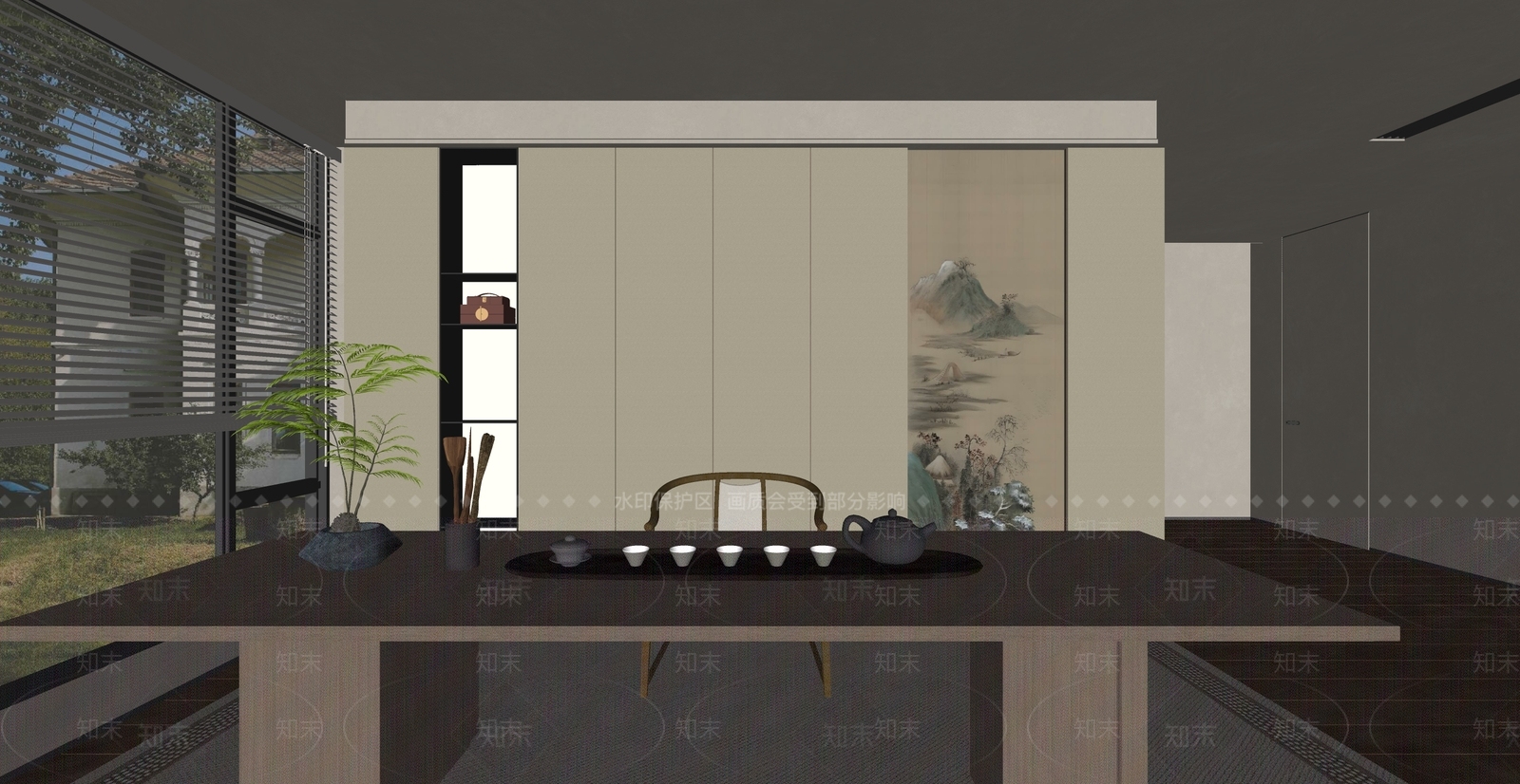 新中式茶室SU模型下载【ID:1193206024】