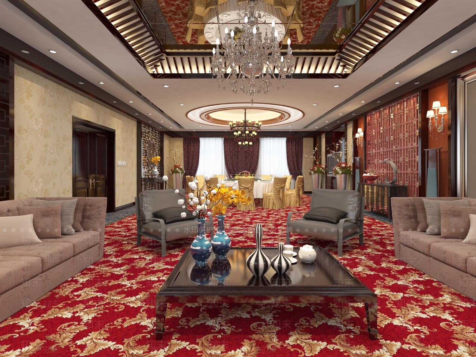 新中式中式包厢3D模型下载【ID:1193207965】