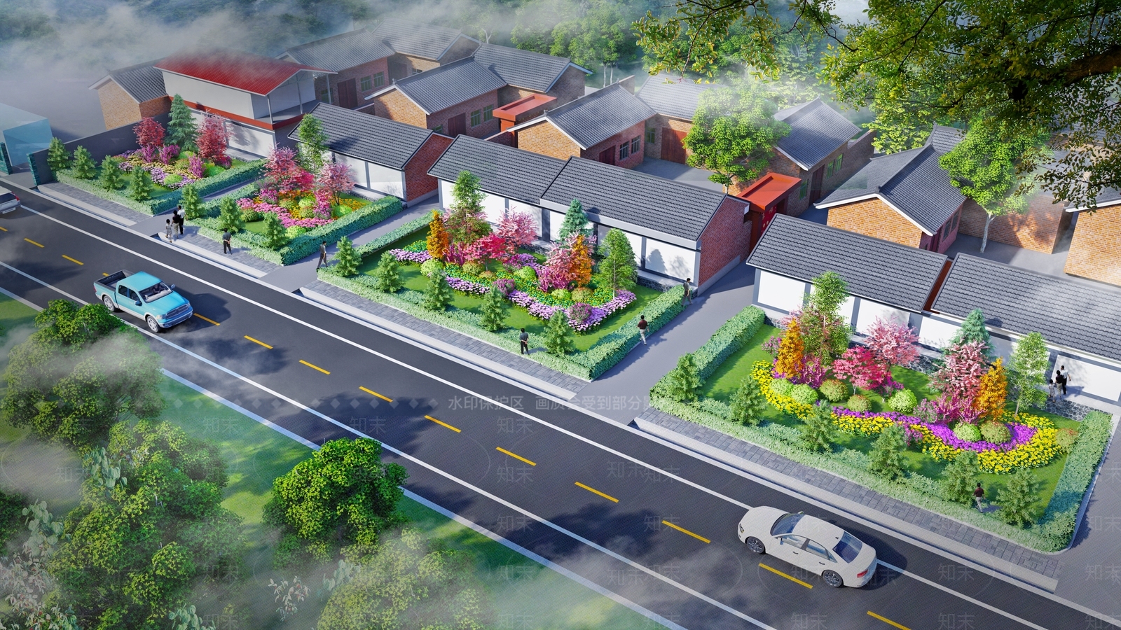 中式现代乡村公园SU模型下载【ID:1193360374】