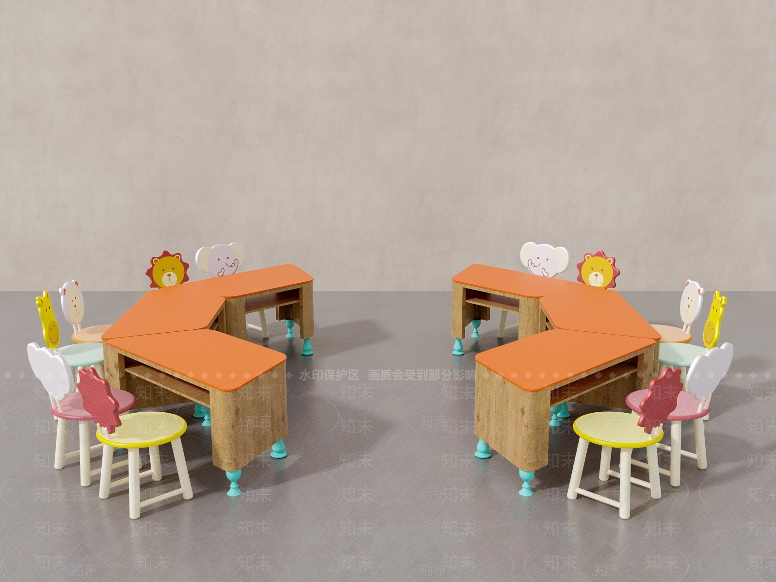 现代儿童桌椅3D模型下载【ID:1193213424】