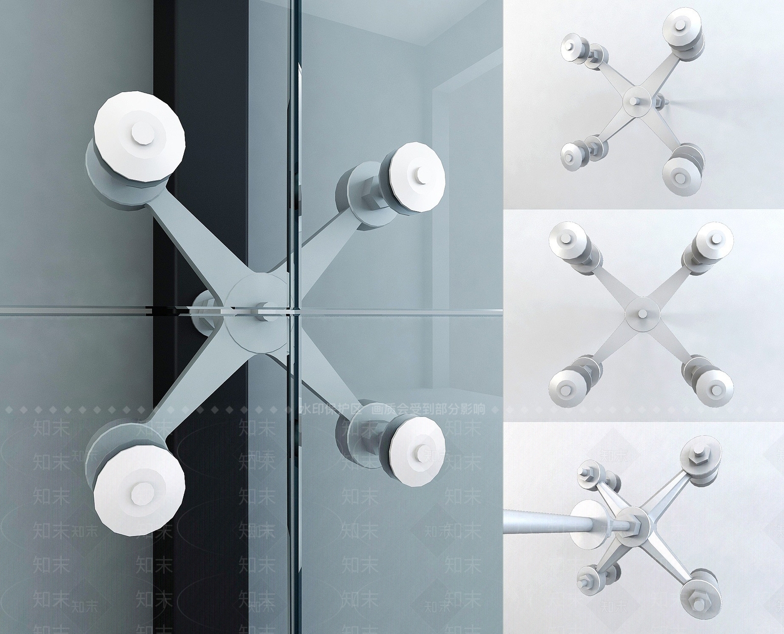 现代建筑玻璃墙抓件构件3D模型下载【ID:1193220671】