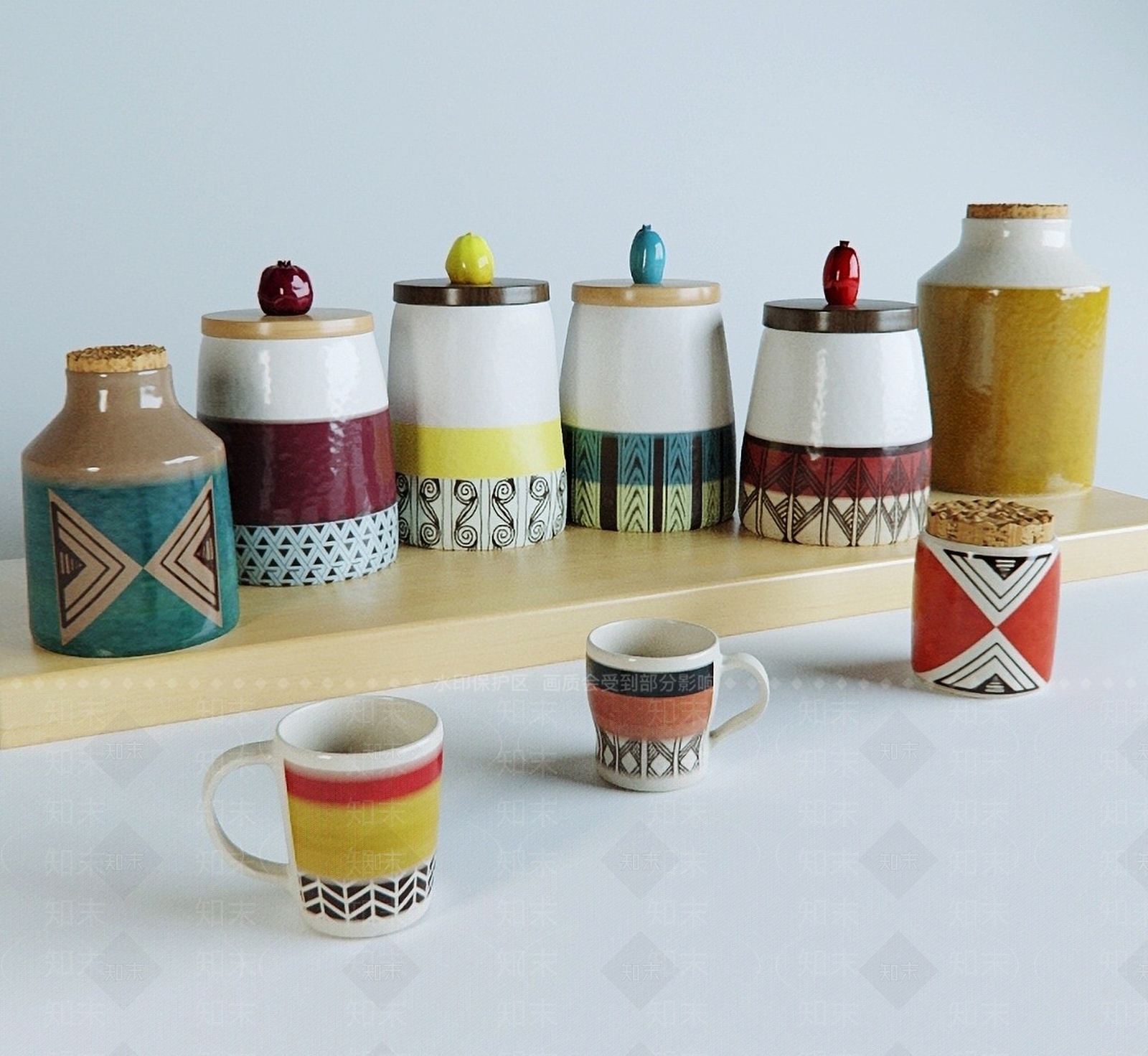 北欧彩色陶罐调料瓶茶杯3D模型下载【ID:1193220817】