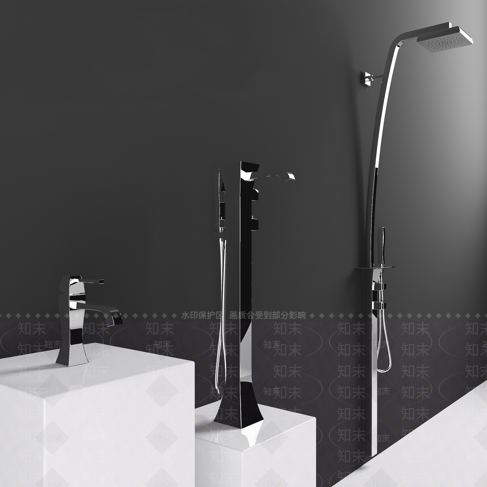 现代卫生间水龙头淋浴花洒3D模型下载【ID:1193222564】