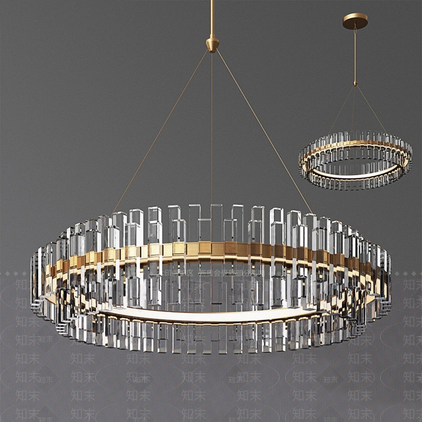 现代圆形金色水晶吊灯3D模型下载【ID:1193222568】