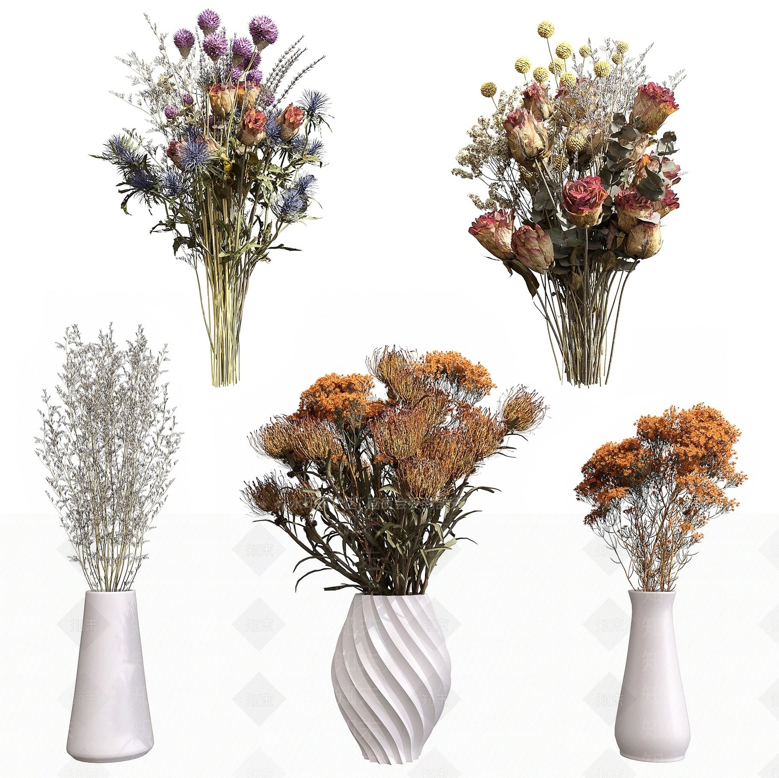 现代花瓶花草花卉干花干枝合集3D模型下载【ID:1193222613】