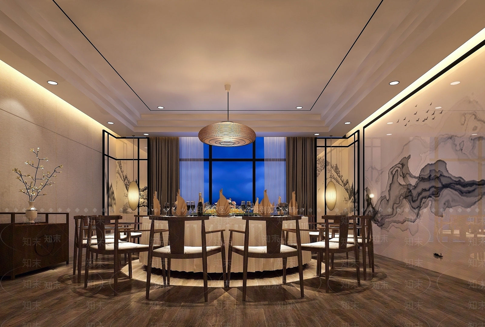新中式餐饮包厢3D模型下载【ID:1193222624】