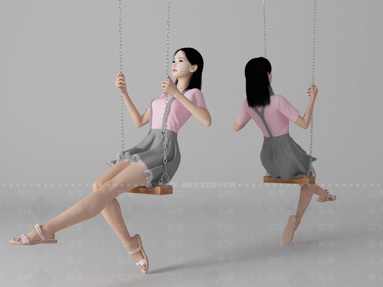 现代风格秋千美女人物3D模型下载【ID:1193224830】