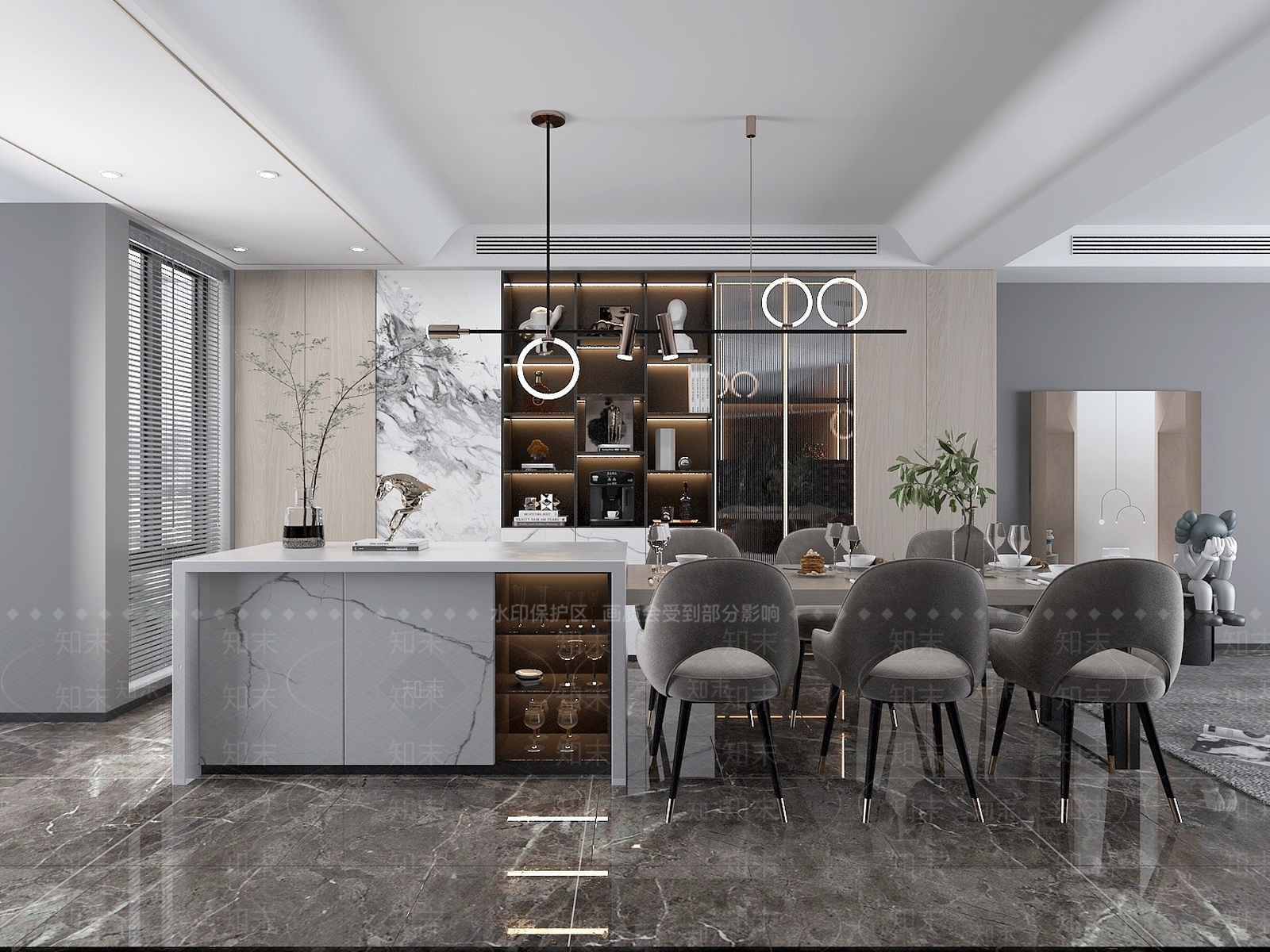 现代轻奢餐厅吧台3D模型下载【ID:1193228435】