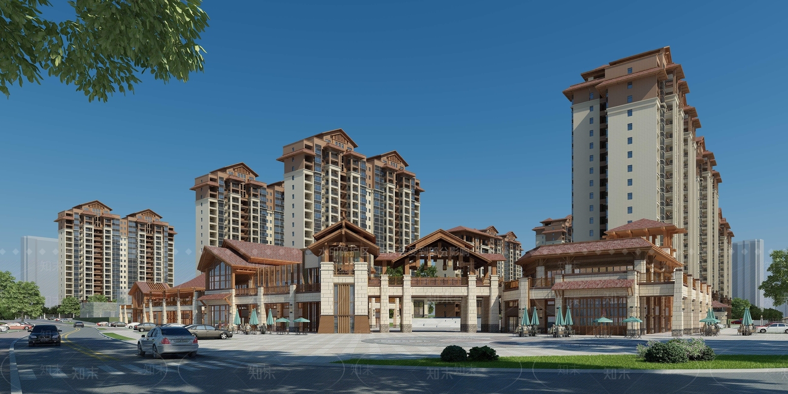 现代高档小区住宅楼3D模型下载【ID:1193228638】