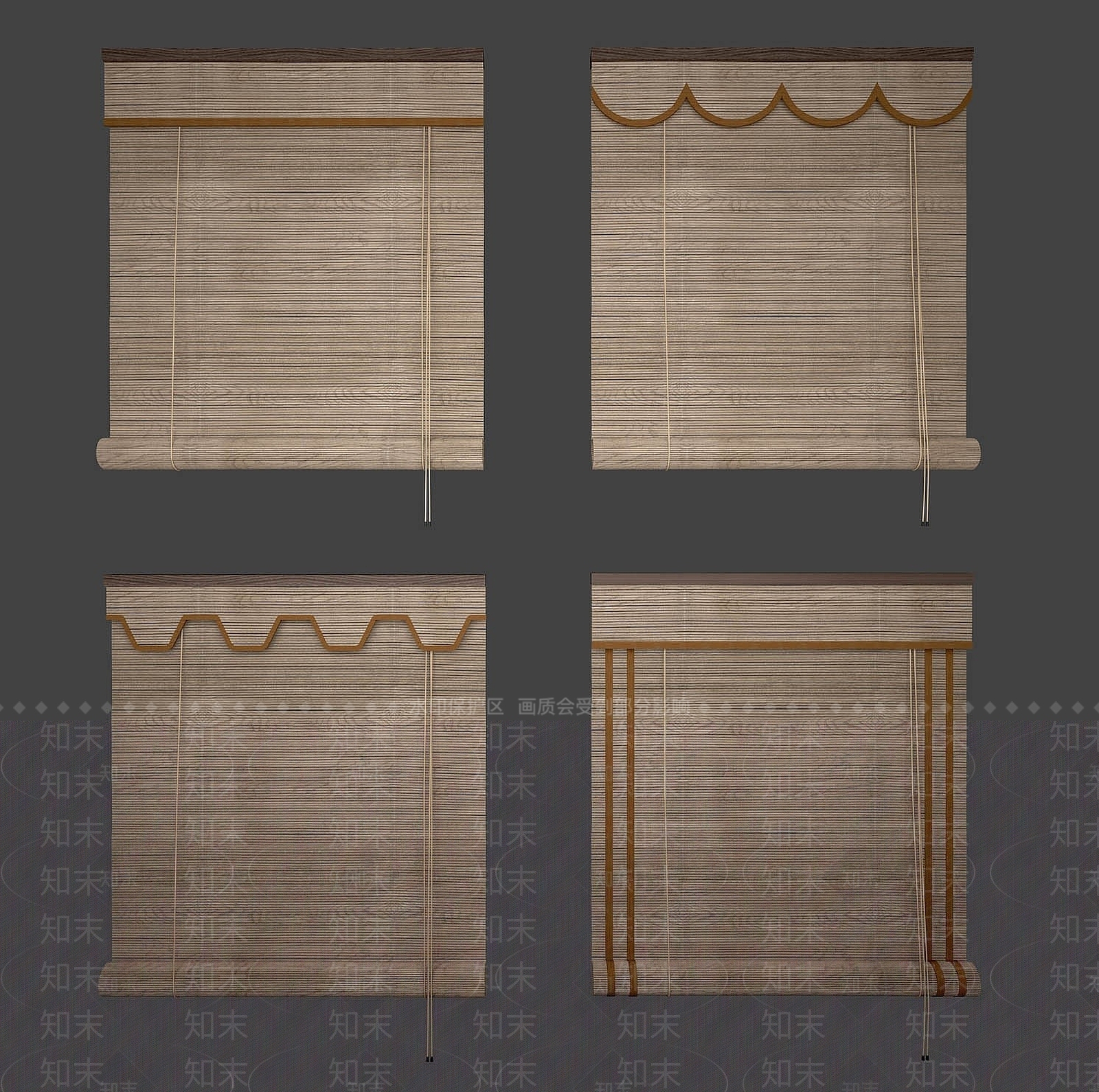 新中式竹帘卷帘3D模型下载【ID:1193229335】