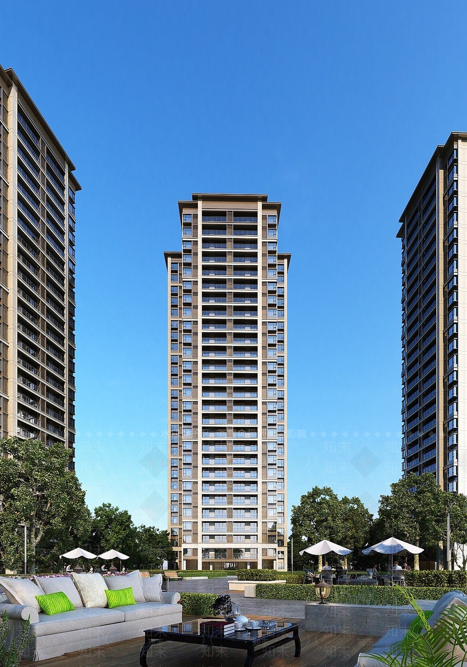 现代风格高层住宅小区3D模型下载【ID:1193234796】