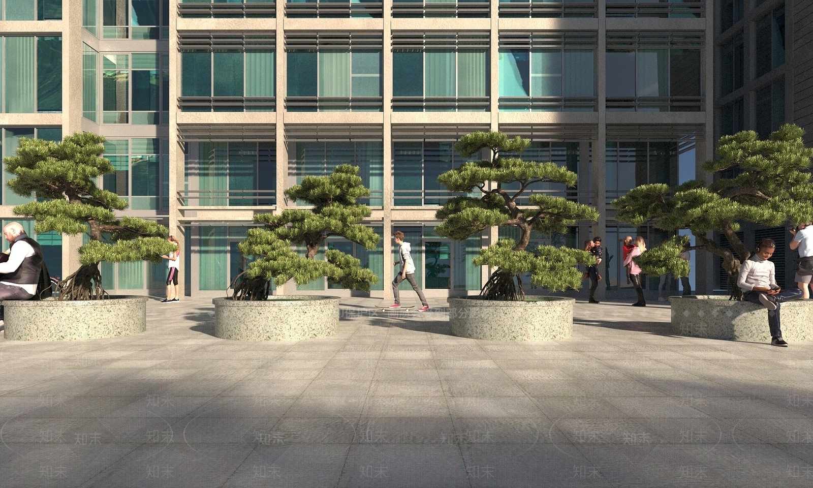 现代树池罗汉松建筑3D模型下载【ID:1193236902】