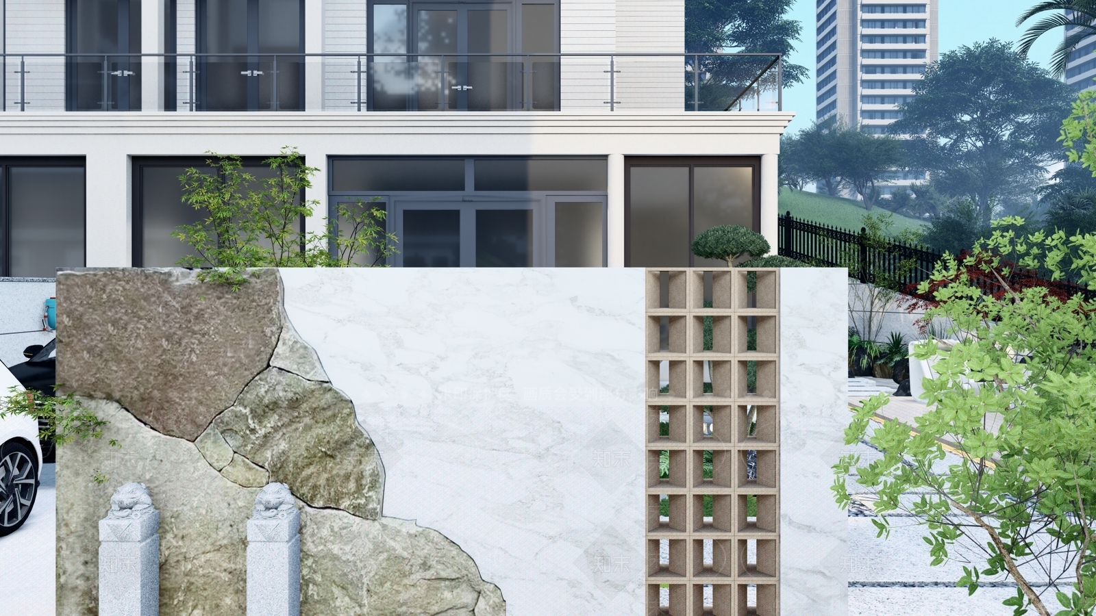 现代别墅庭院SU模型下载【ID:1193241871】