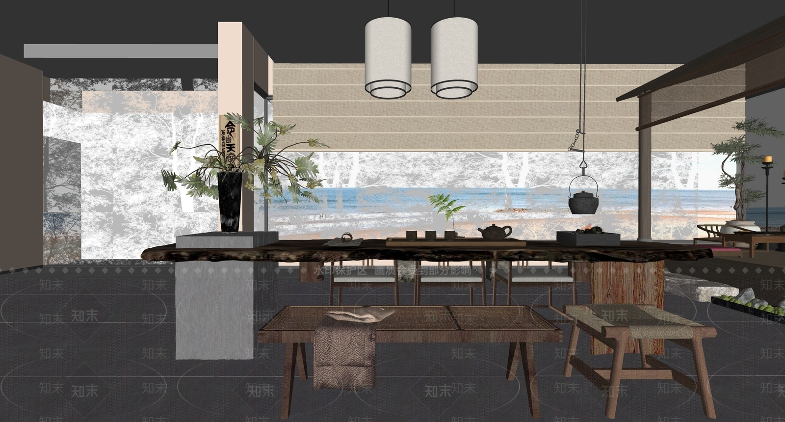 现代新中式茶室SU模型下载【ID:1193253202】