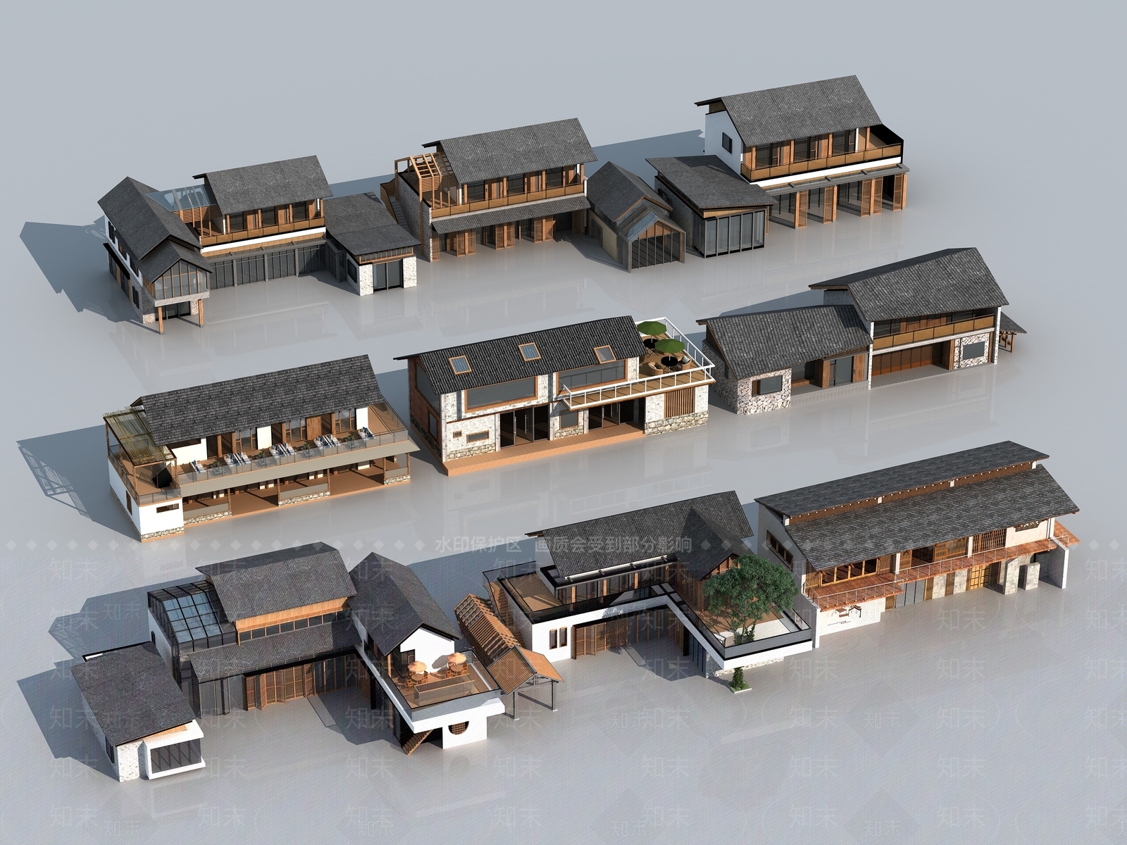 现代民宿建筑SU模型下载【ID:1193254158】