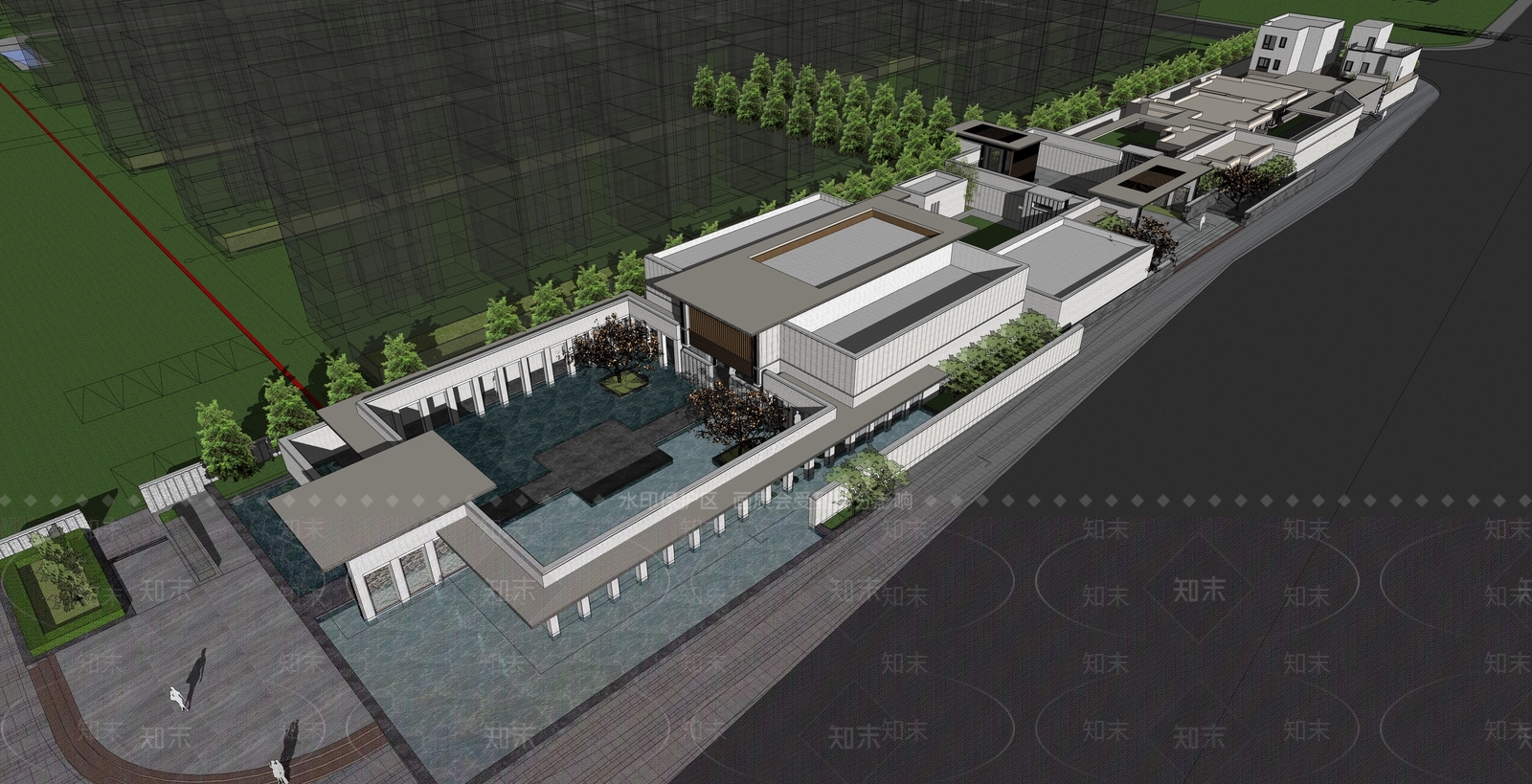 新中式售楼处建筑SU模型下载【ID:1193255706】
