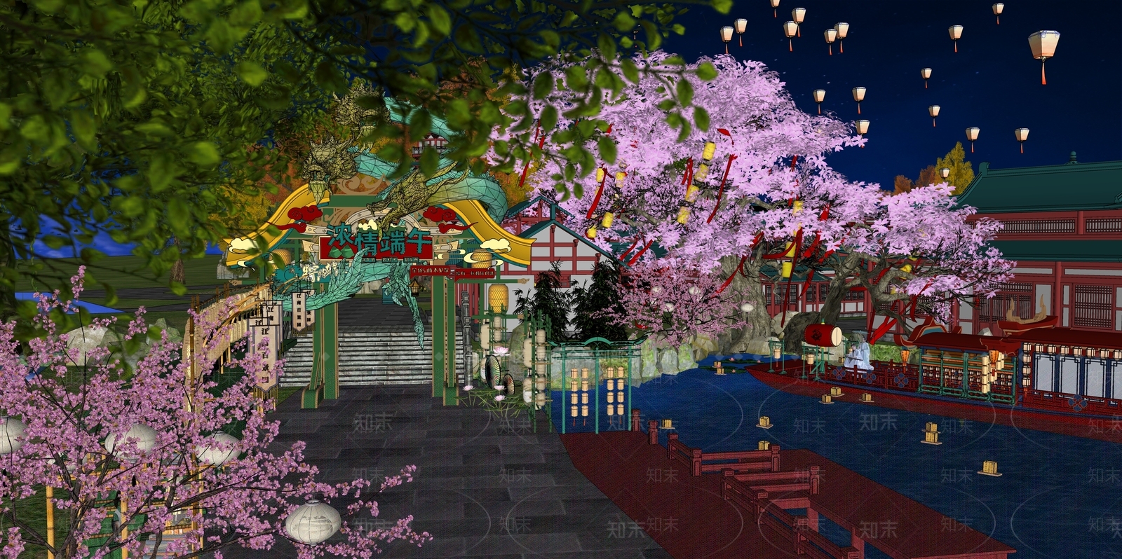 新中式中式商业景观SU模型下载【ID:1193259668】