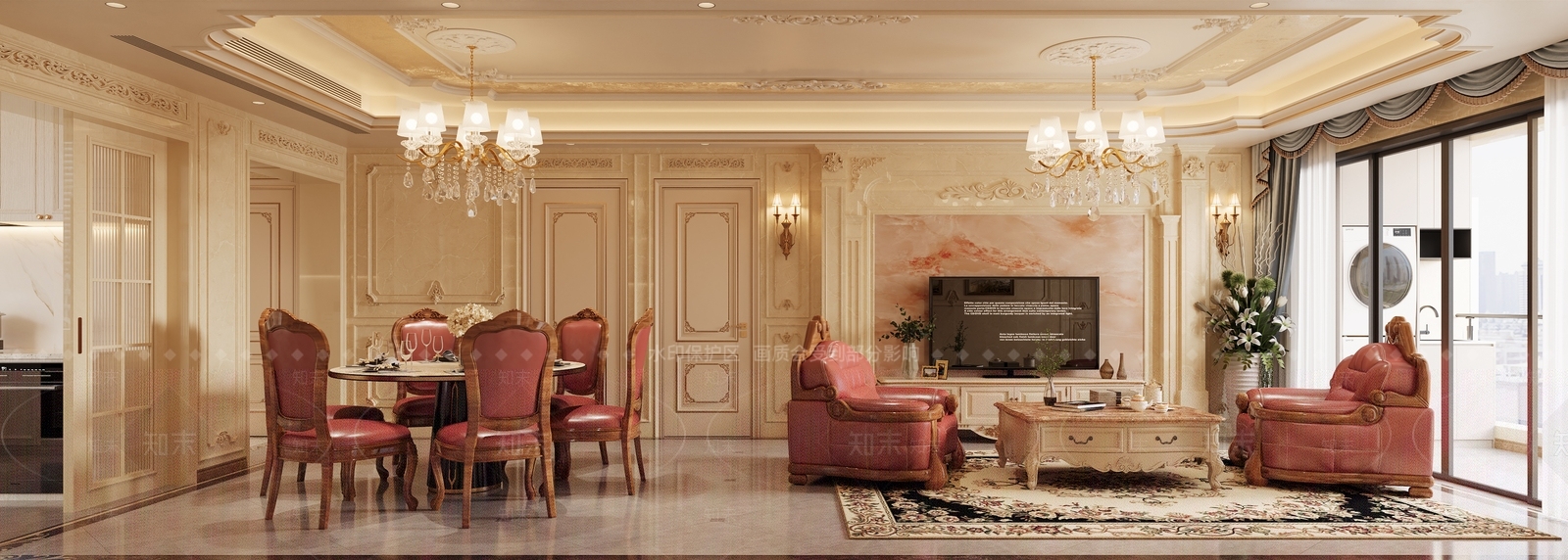 欧式简欧客餐厅3D模型下载【ID:1193260849】