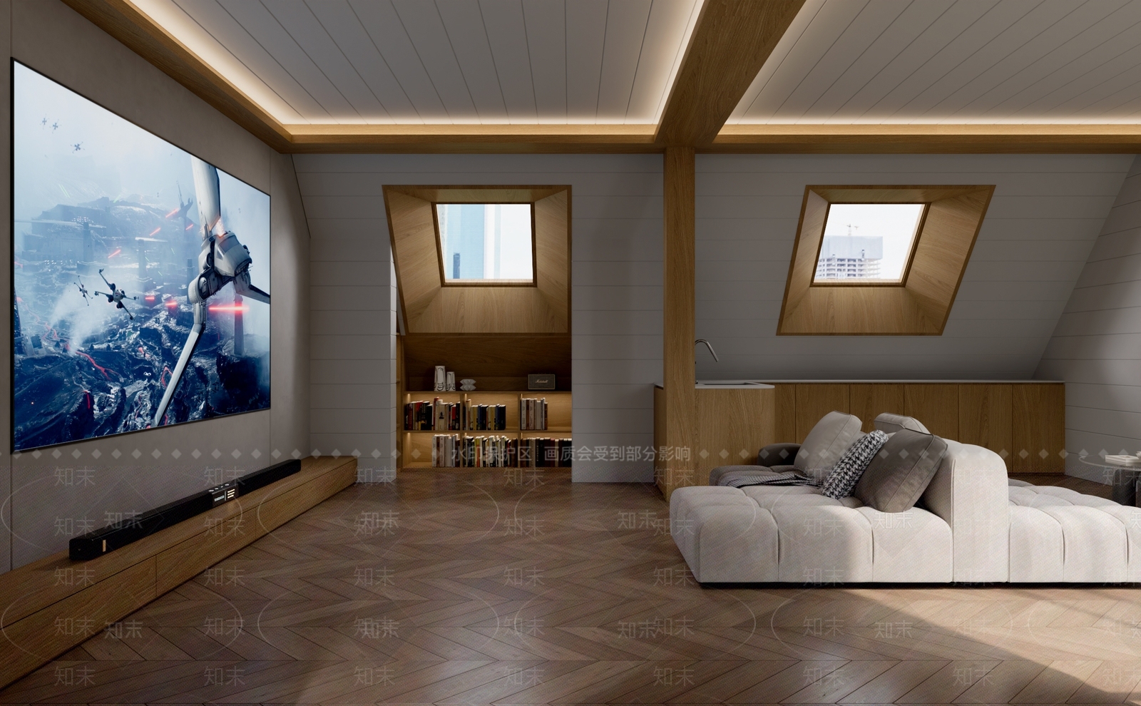 现代原木影音室3D模型下载【ID:1193261635】