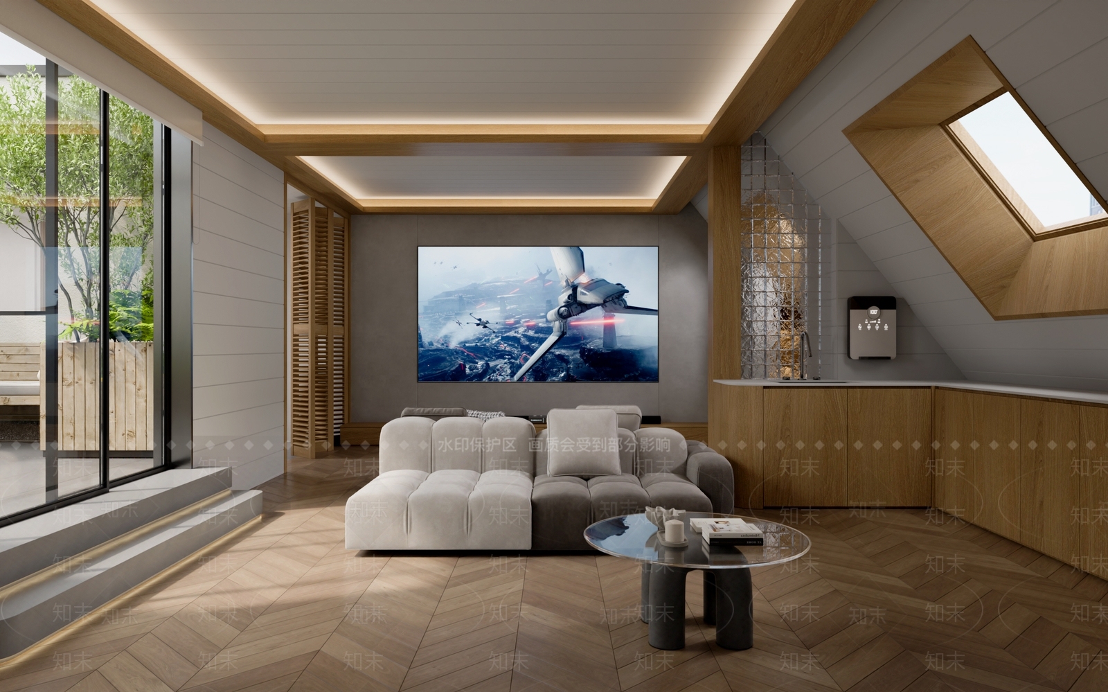 现代原木影音室3D模型下载【ID:1193261635】