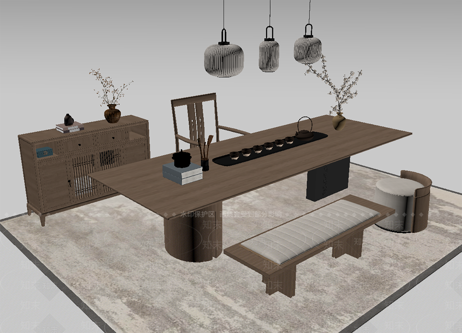 禅意新中式茶桌椅3D模型下载【ID:1193266896】