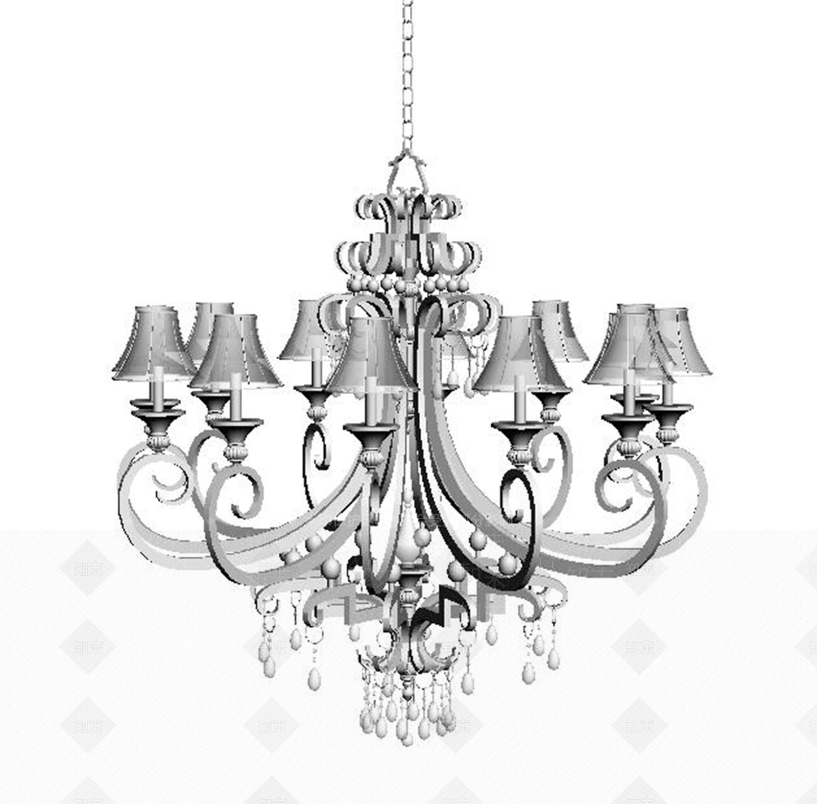 现代美式客厅吊灯3D模型下载【ID:1193267494】