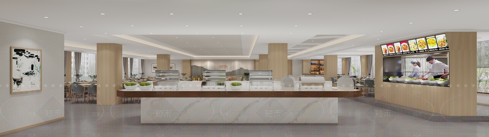 现代原木自助餐厅3D模型下载【ID:1193268830】