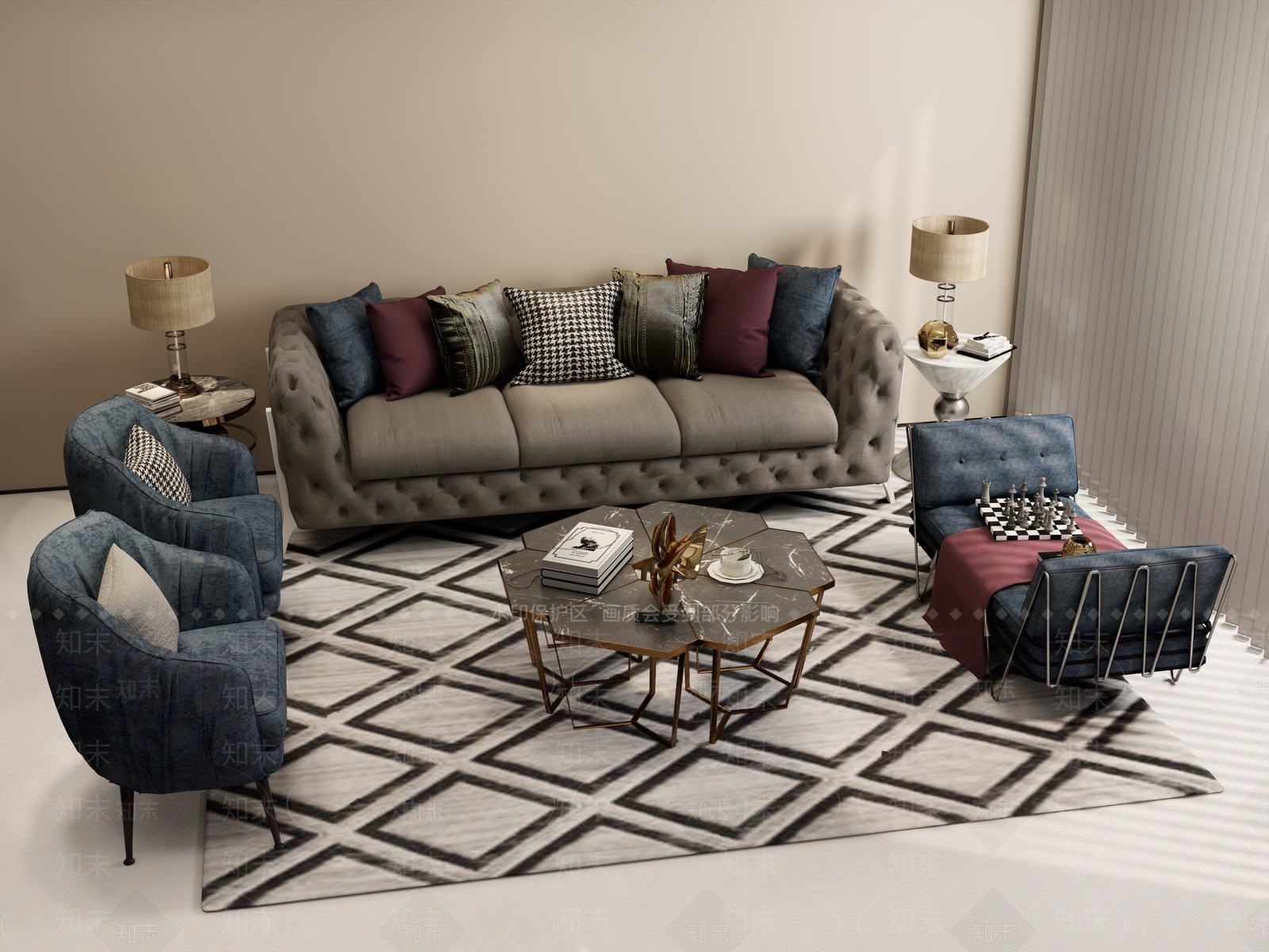 法式欧式沙发组合SU模型下载【ID:1193275309】