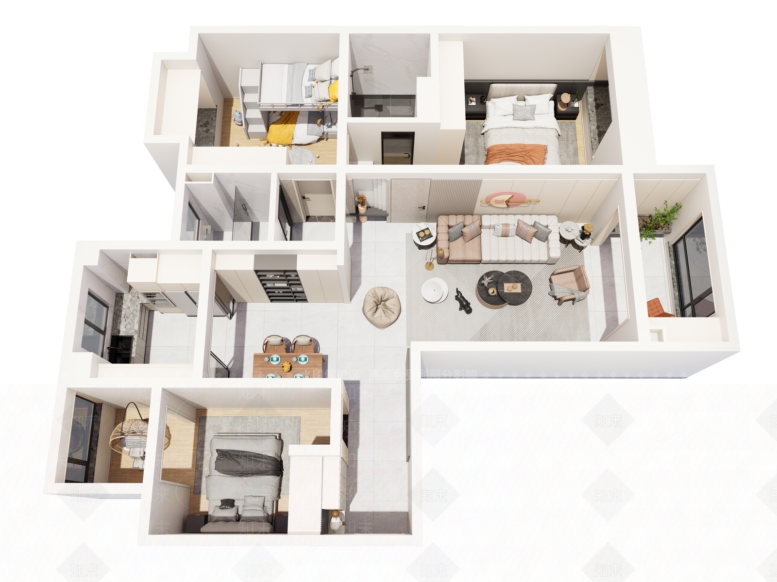 现代轻奢家装鸟瞰SU模型下载【ID:1193279729】