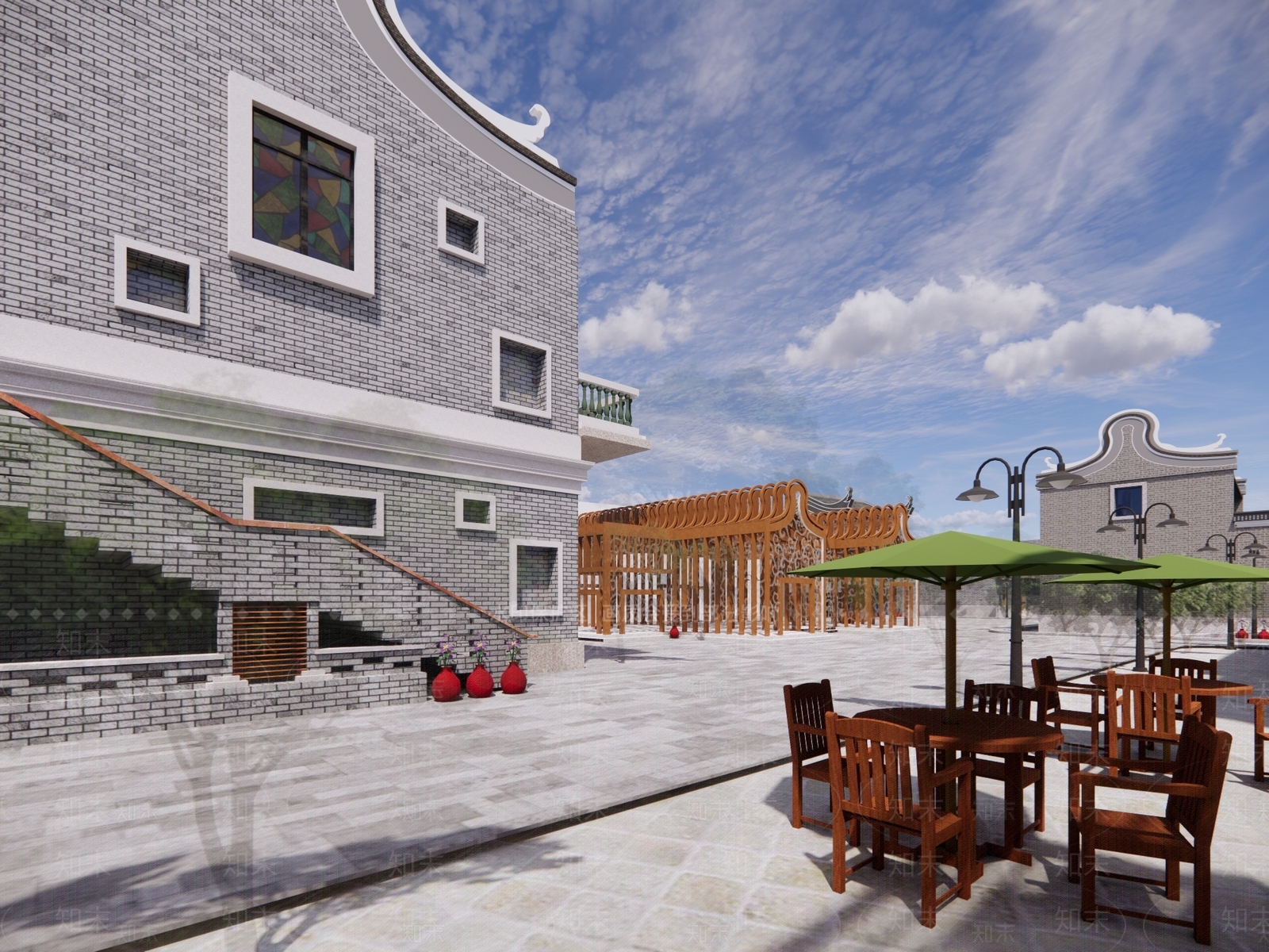 现代新中式古建筑SU模型下载【ID:1193289360】