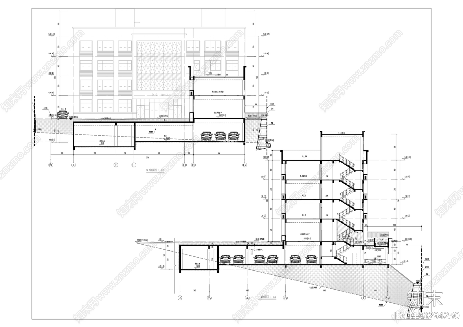 现代办公楼建筑cad施工图下载【ID:1193294250】