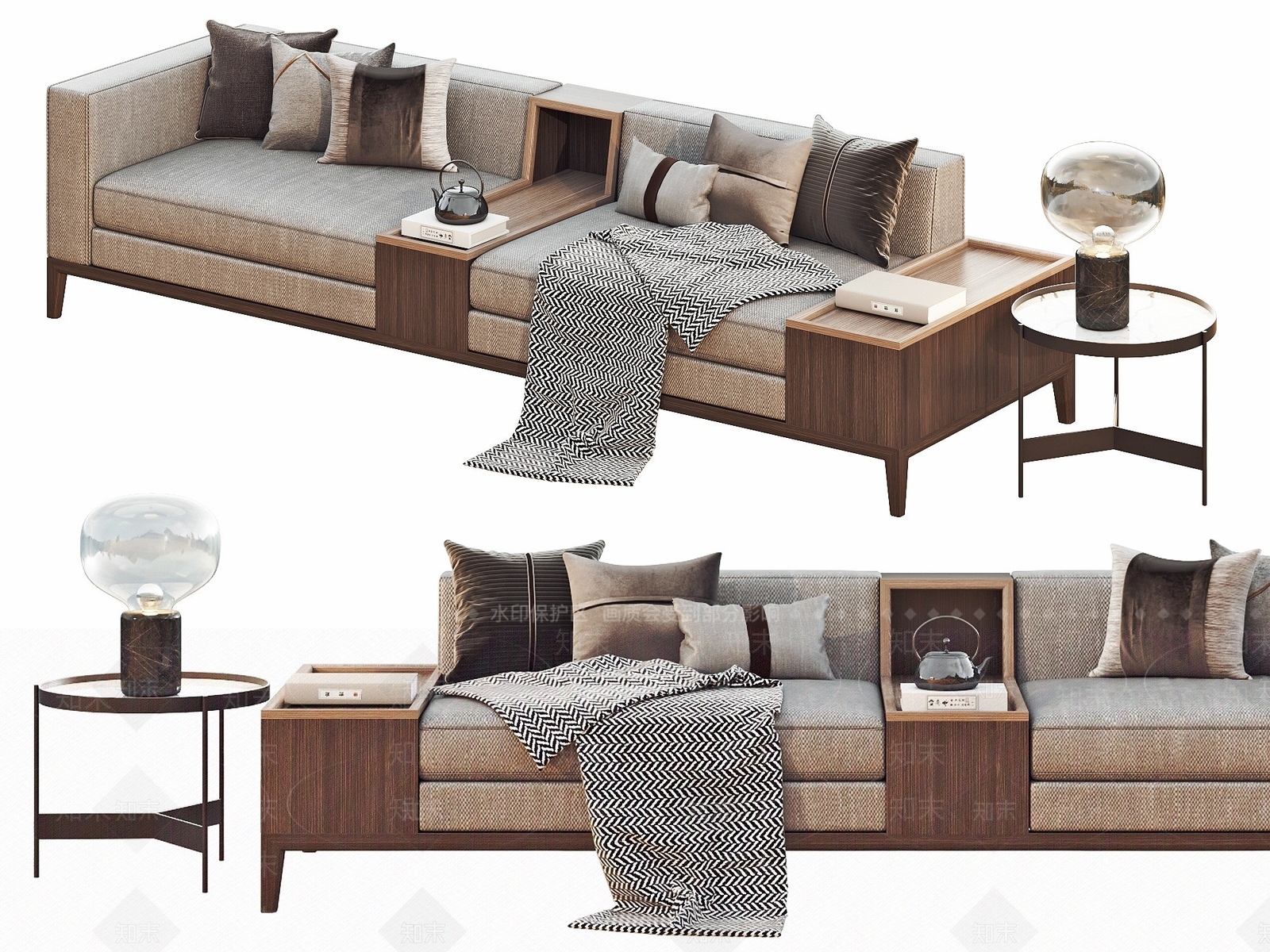 新中式多人沙发台灯3D模型下载【ID:1193295734】