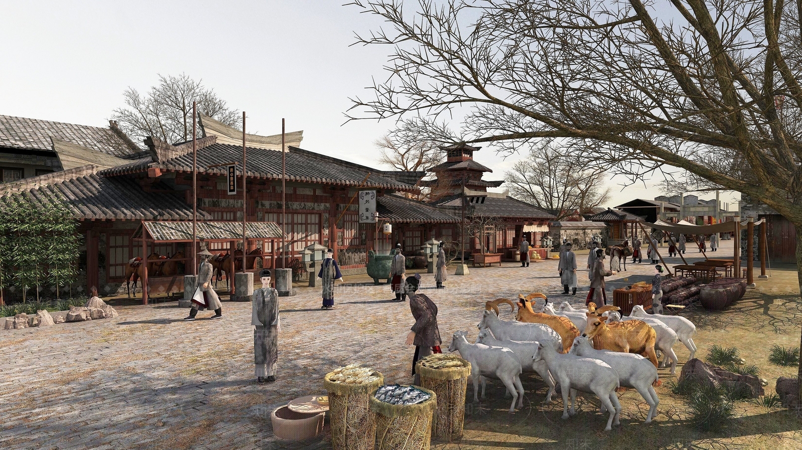 现代古建村子集市3D模型下载【ID:1193296479】