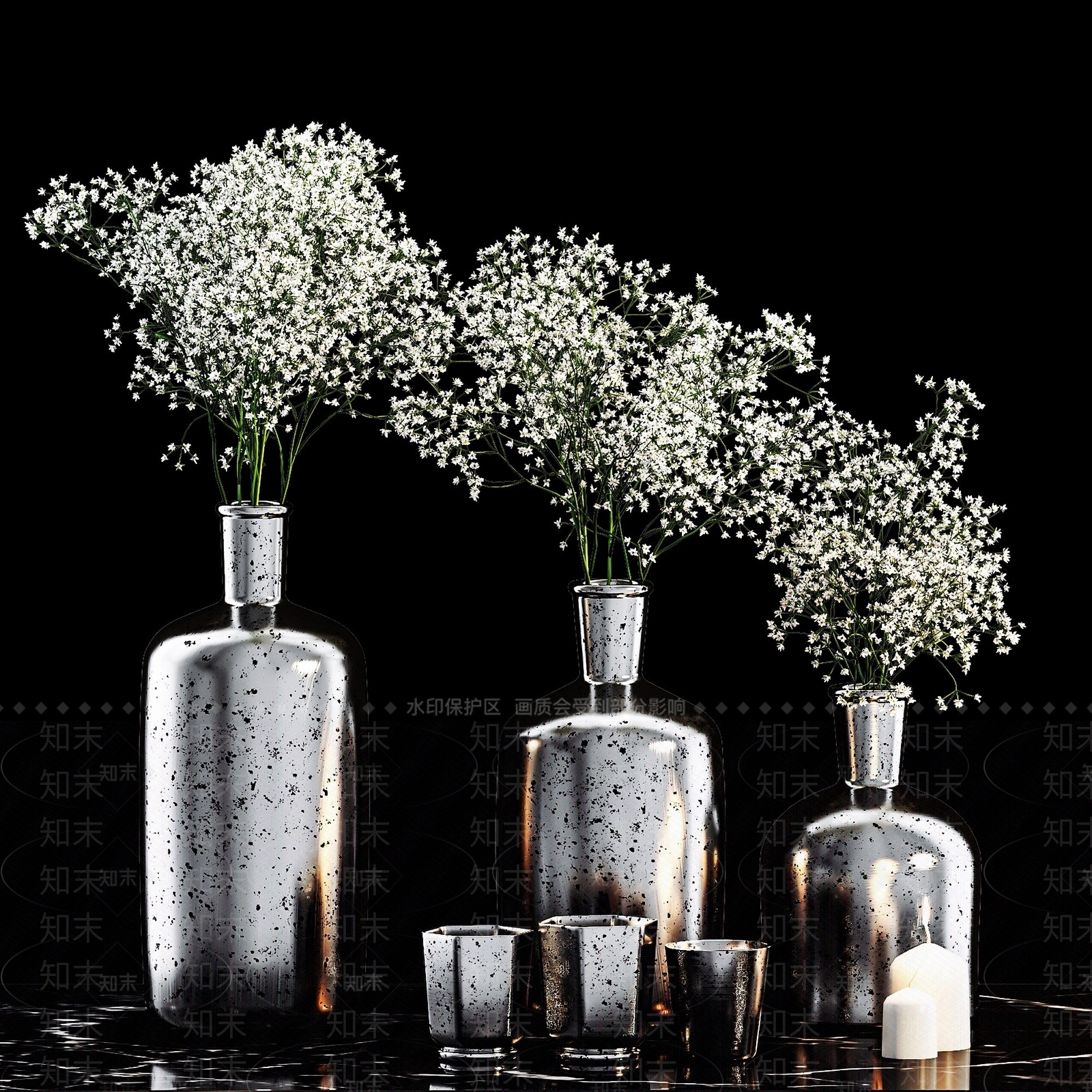 现代黑奢金属植物花瓶摆设3D模型下载【ID:1193297244】