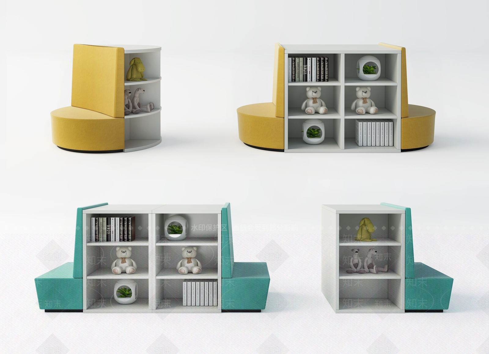 现代书柜卡座3D模型下载【ID:1193298431】