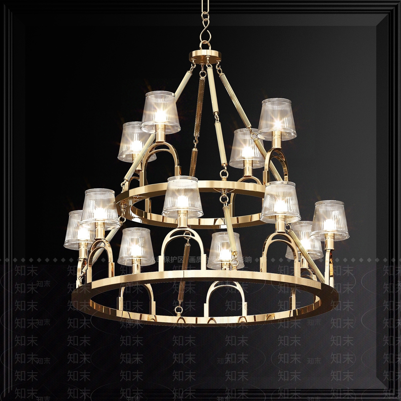 现代美国Crystal玻璃金属吊灯3D模型下载【ID:1193298551】