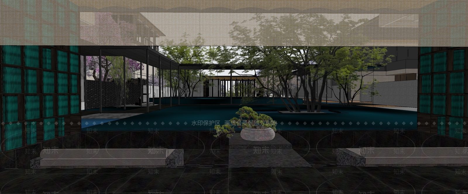 现代小区景观SU模型下载【ID:1193302285】