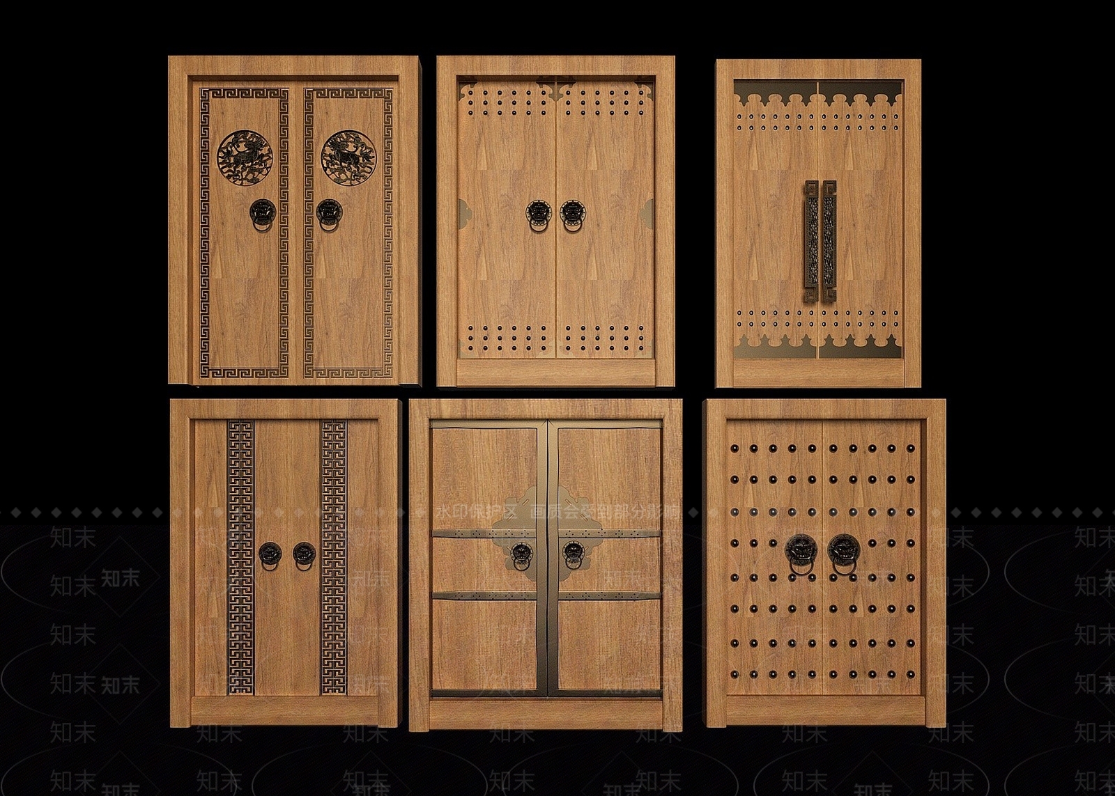 中式大门双开门铺手3D模型下载【ID:1193302337】