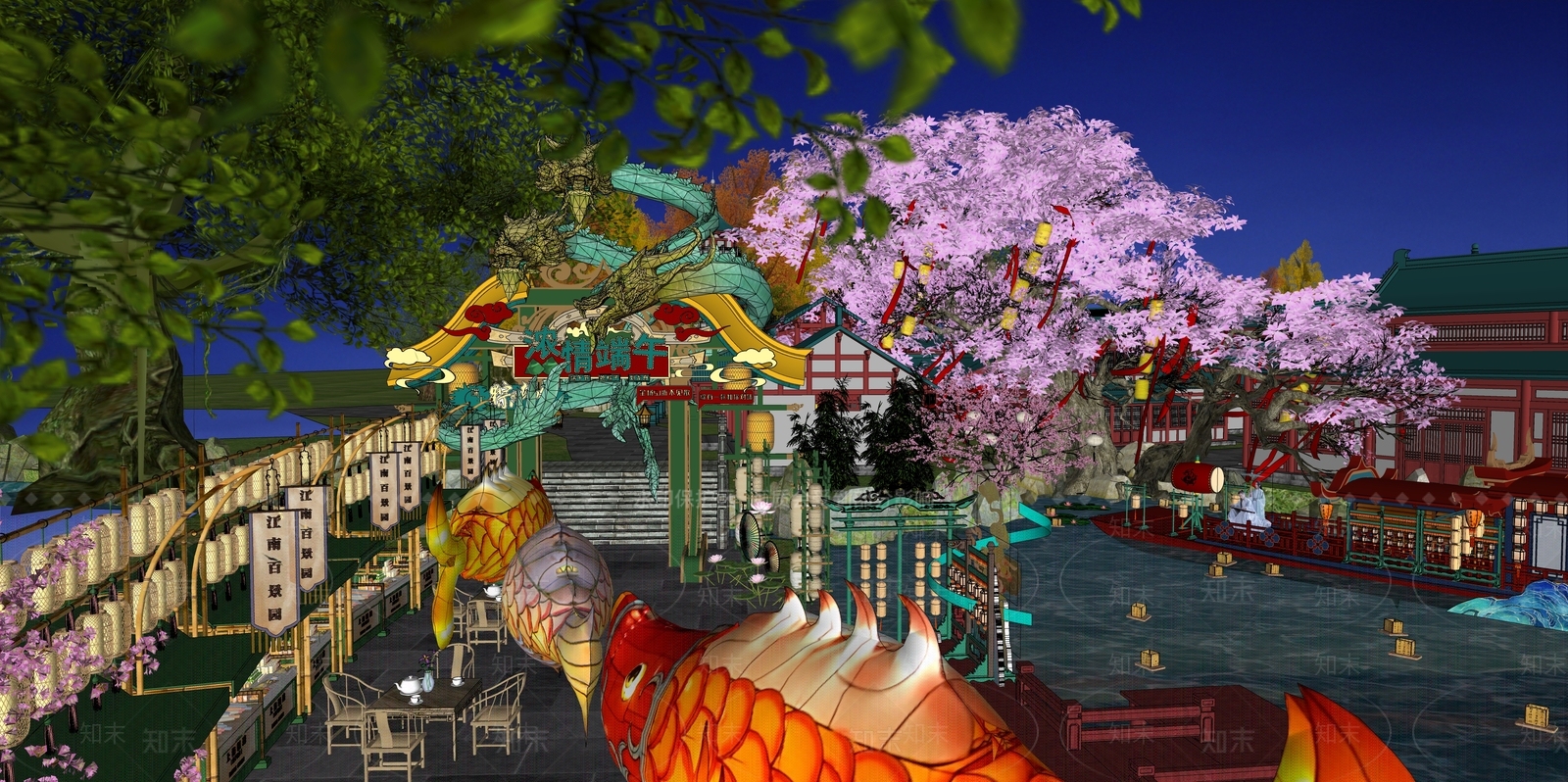 新中式中式商业景观SU模型下载【ID:1193303490】