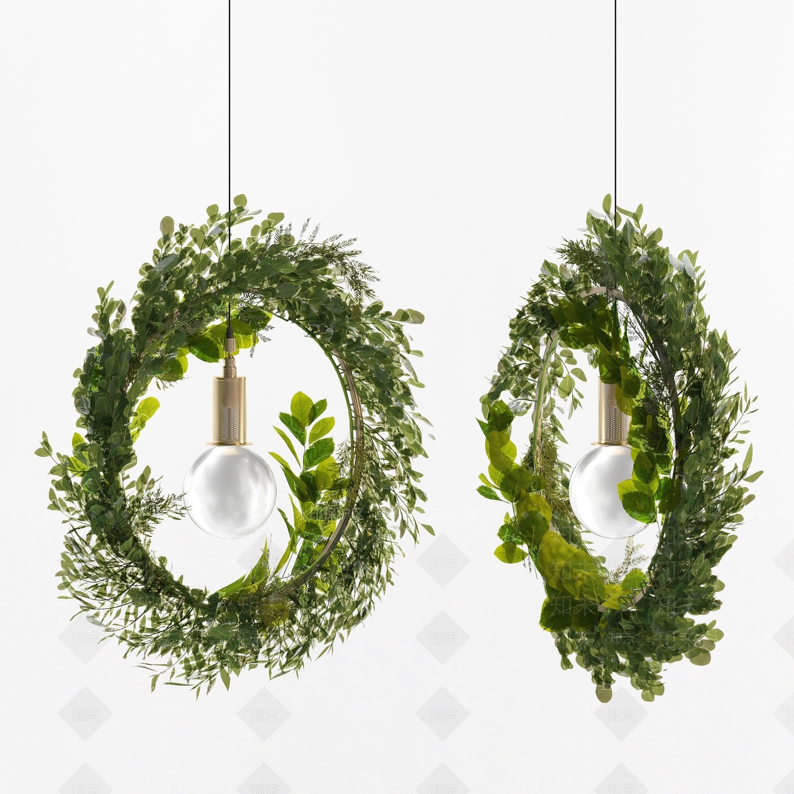 现代绿植花圈花篮吊灯3D模型下载【ID:1193303324】