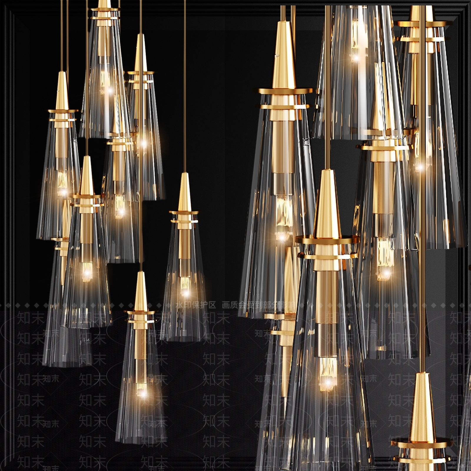 现代轻奢玻璃花灯罩吊灯3D模型下载【ID:1193307520】