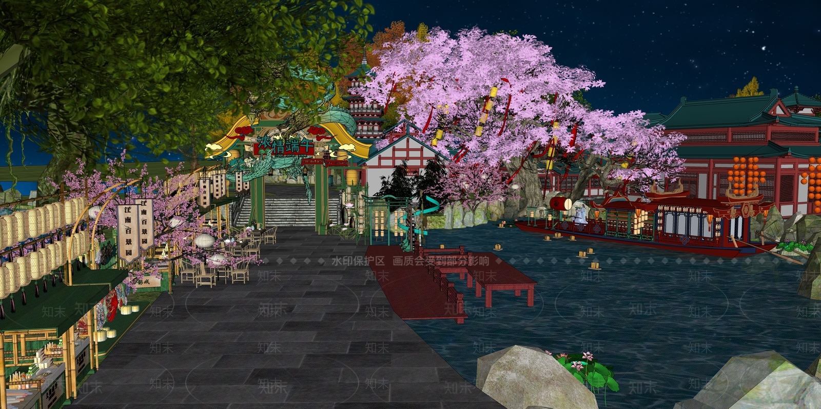 新中式中式商业景观SU模型下载【ID:1193309190】